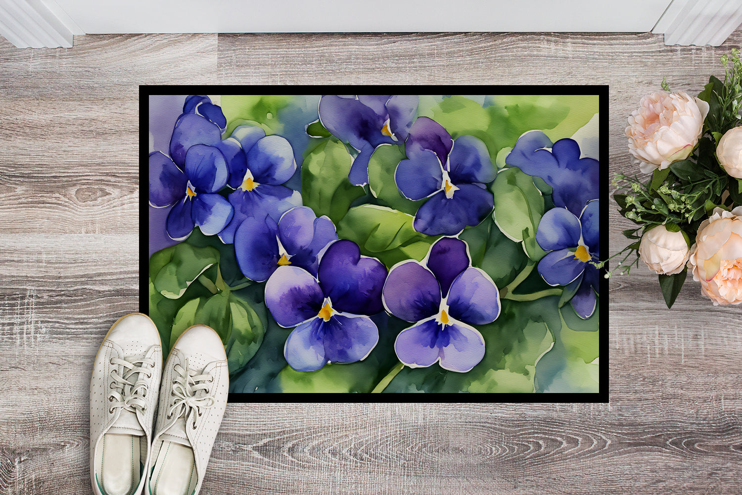 Rhode Island Violets in Watercolor Doormat 18x27