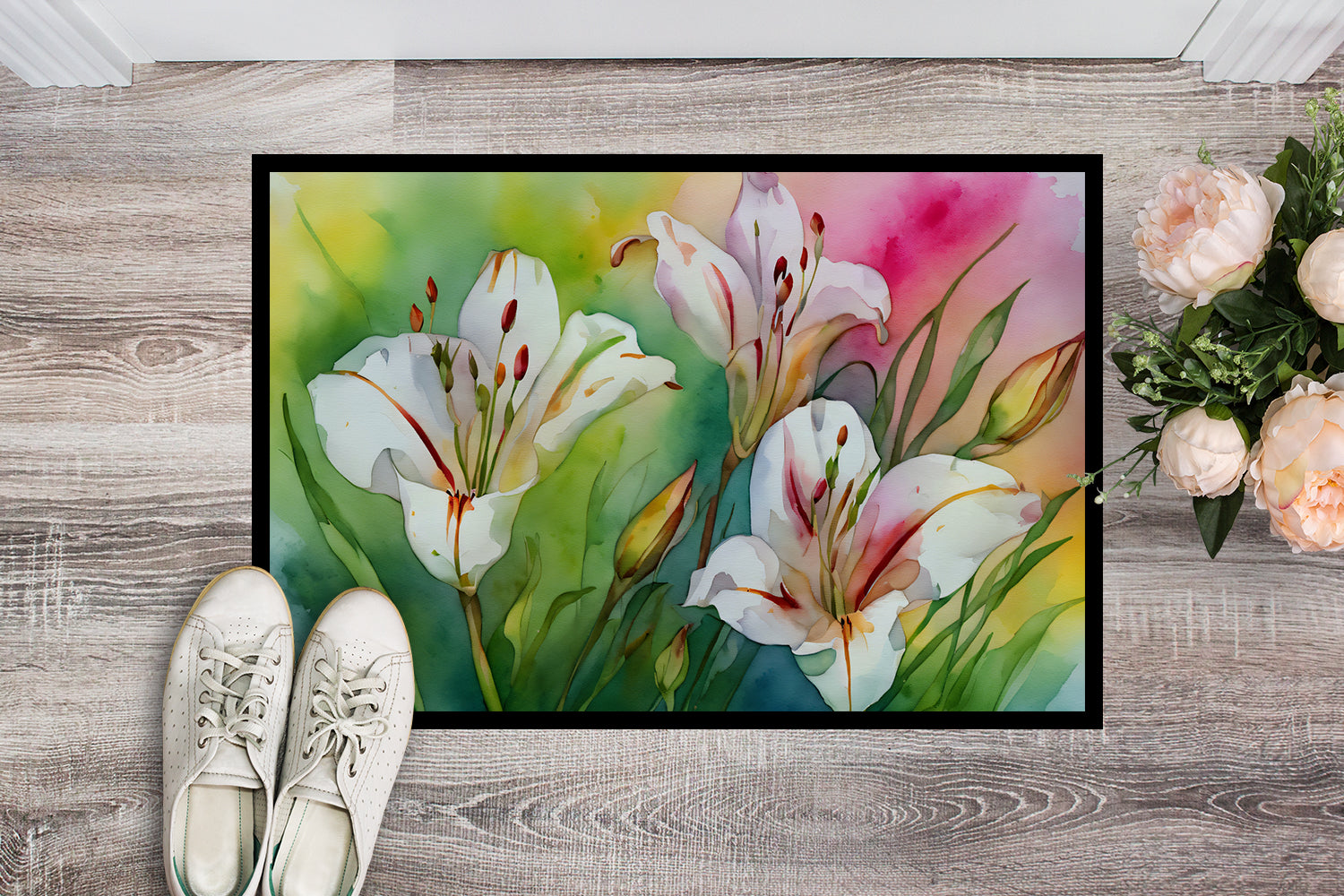 Buy this Utah Sego Lilies in Watercolor Indoor or Outdoor Mat 24x36