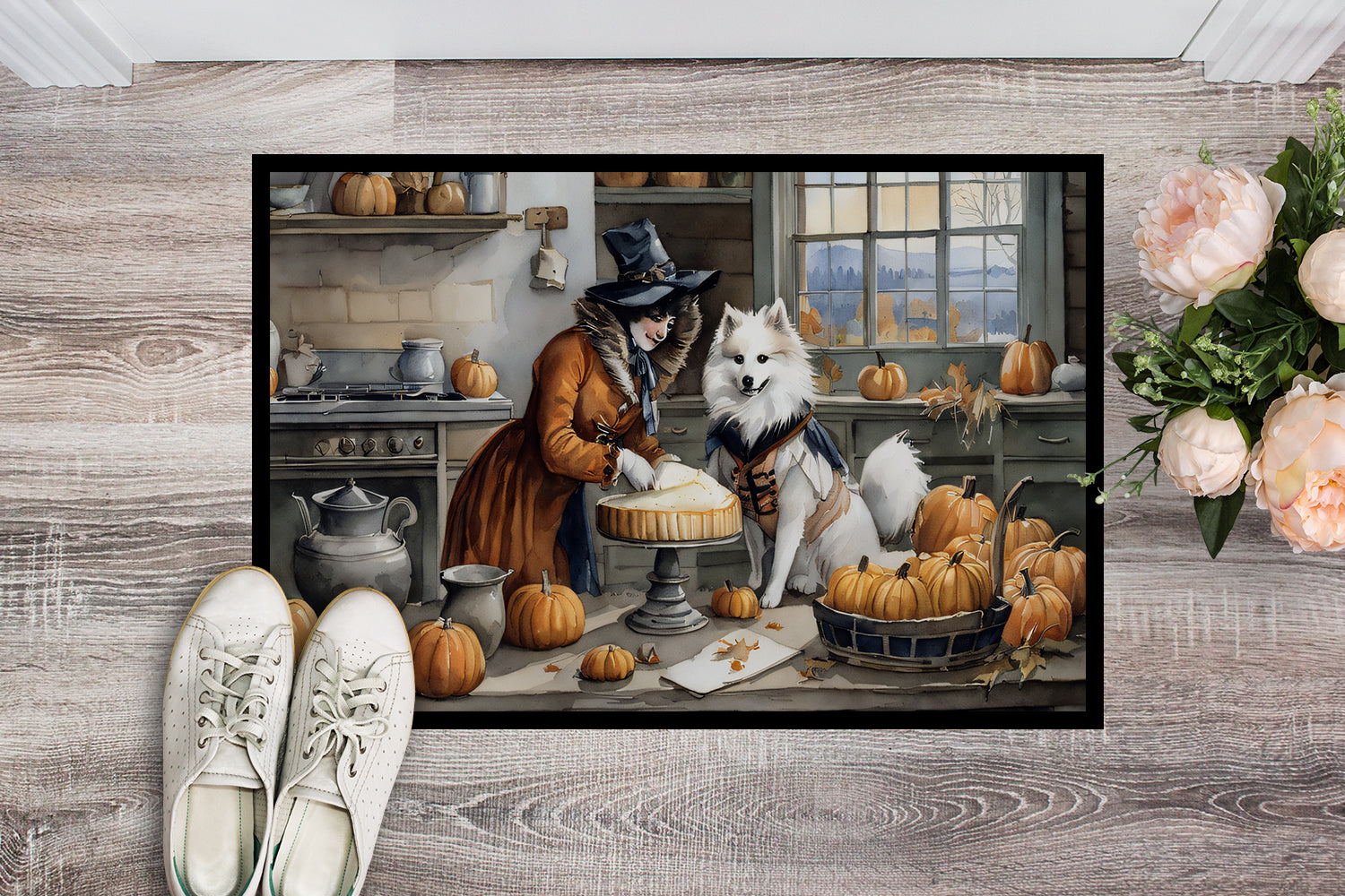 Buy this American Eskimo Fall Kitchen Pumpkins Doormat 18x27