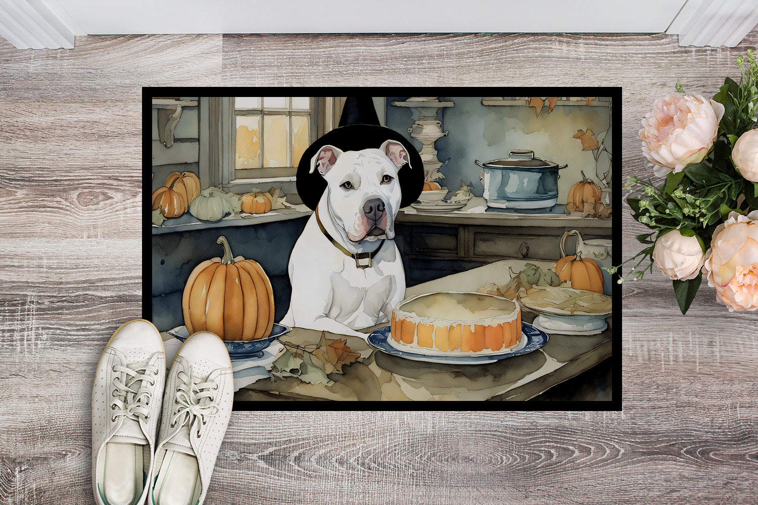 Pit Bull Terrier Fall Kitchen Pumpkins Doormat 18x27