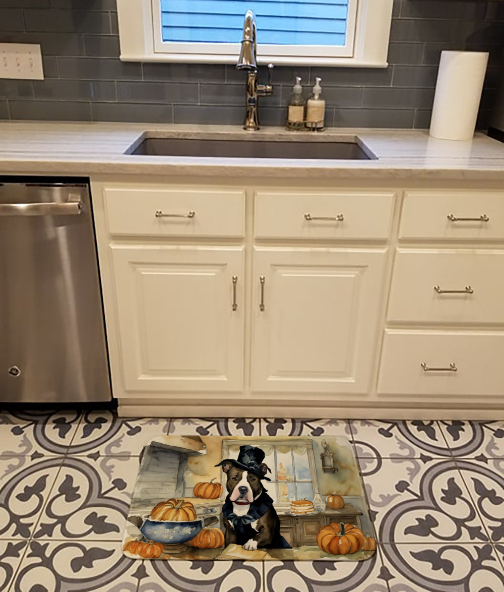 Pit Bull Terrier Fall Kitchen Pumpkins Memory Foam Kitchen Mat