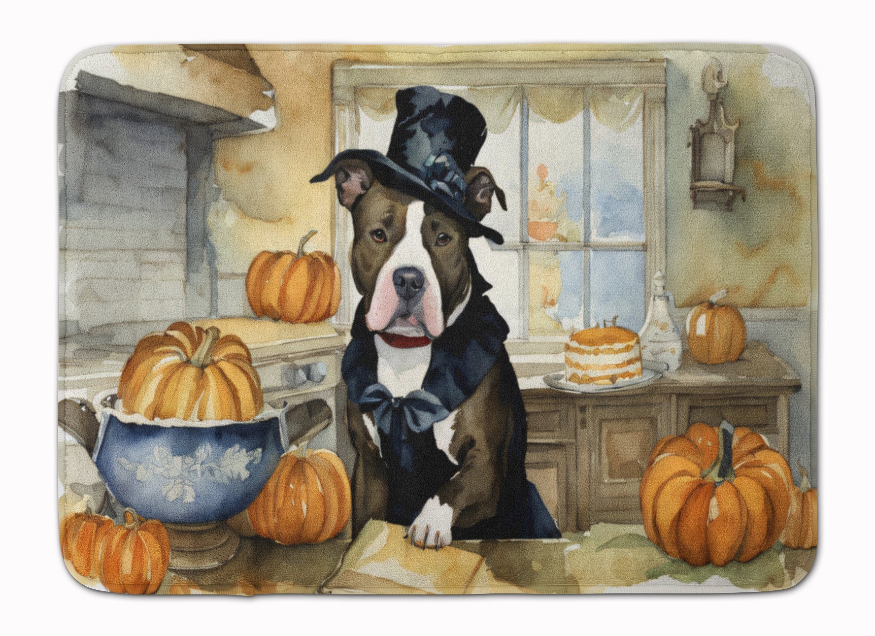 Buy this Pit Bull Terrier Fall Kitchen Pumpkins Memory Foam Kitchen Mat