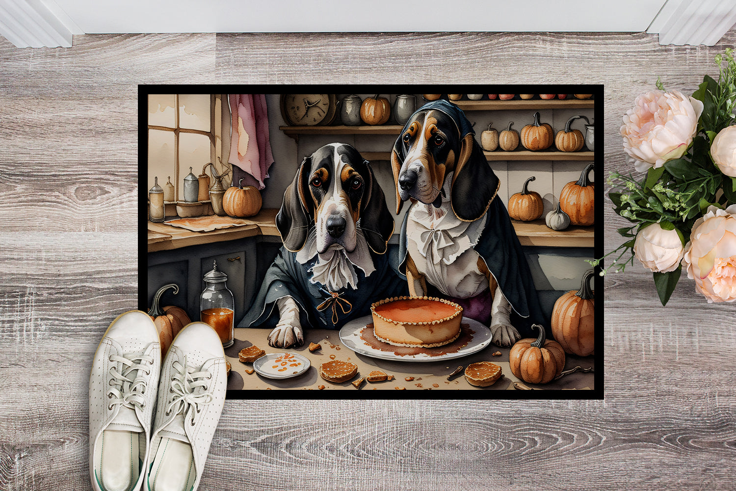 Basset Hound Fall Kitchen Pumpkins Doormat 18x27