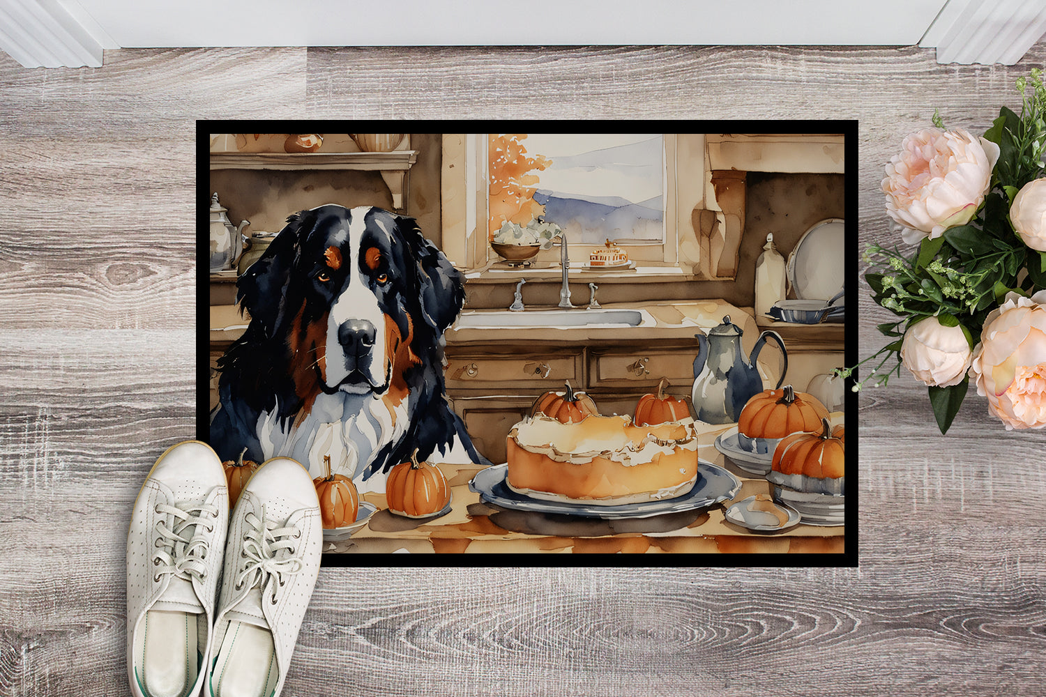 Buy this Bernese Mountain Dog Fall Kitchen Pumpkins Doormat 18x27