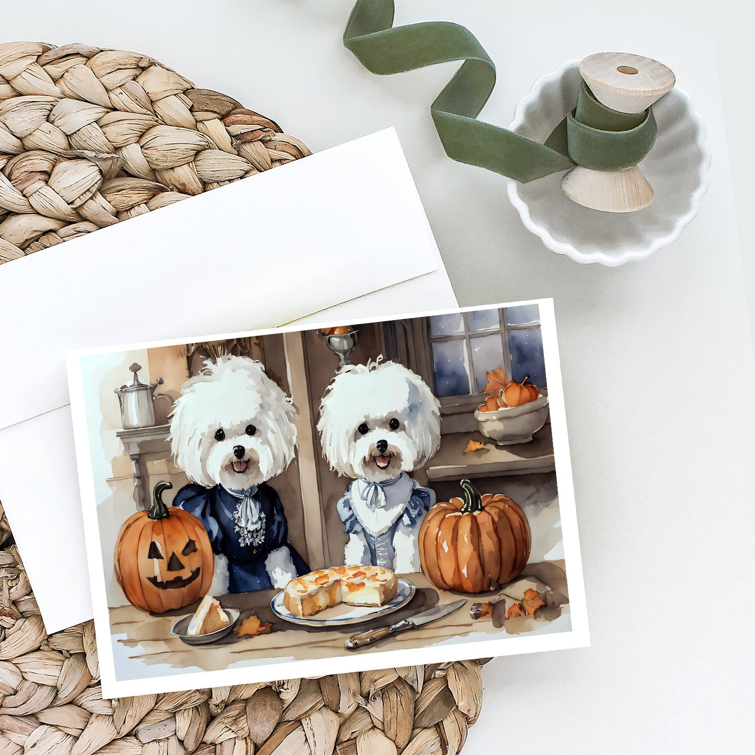 Buy this Bichon Frise Fall Kitchen Pumpkins Greeting Cards and Envelopes Pack of 8