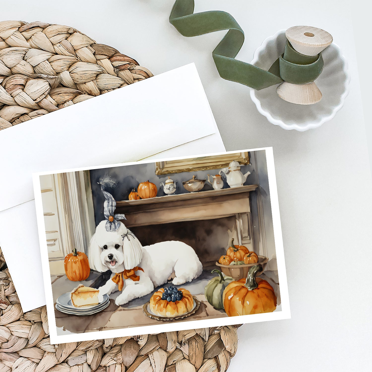 Buy this Bichon Frise Fall Kitchen Pumpkins Greeting Cards and Envelopes Pack of 8