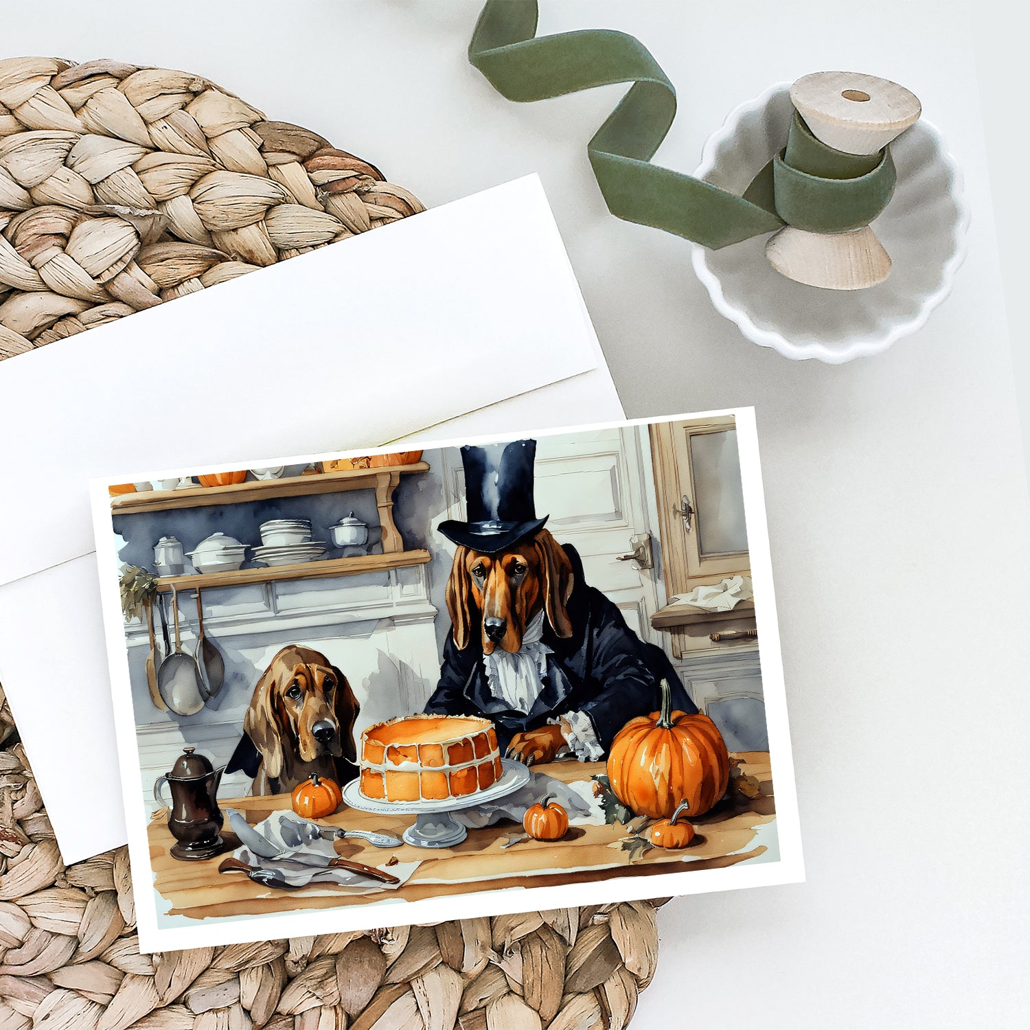 Buy this Bloodhound Fall Kitchen Pumpkins Greeting Cards and Envelopes Pack of 8