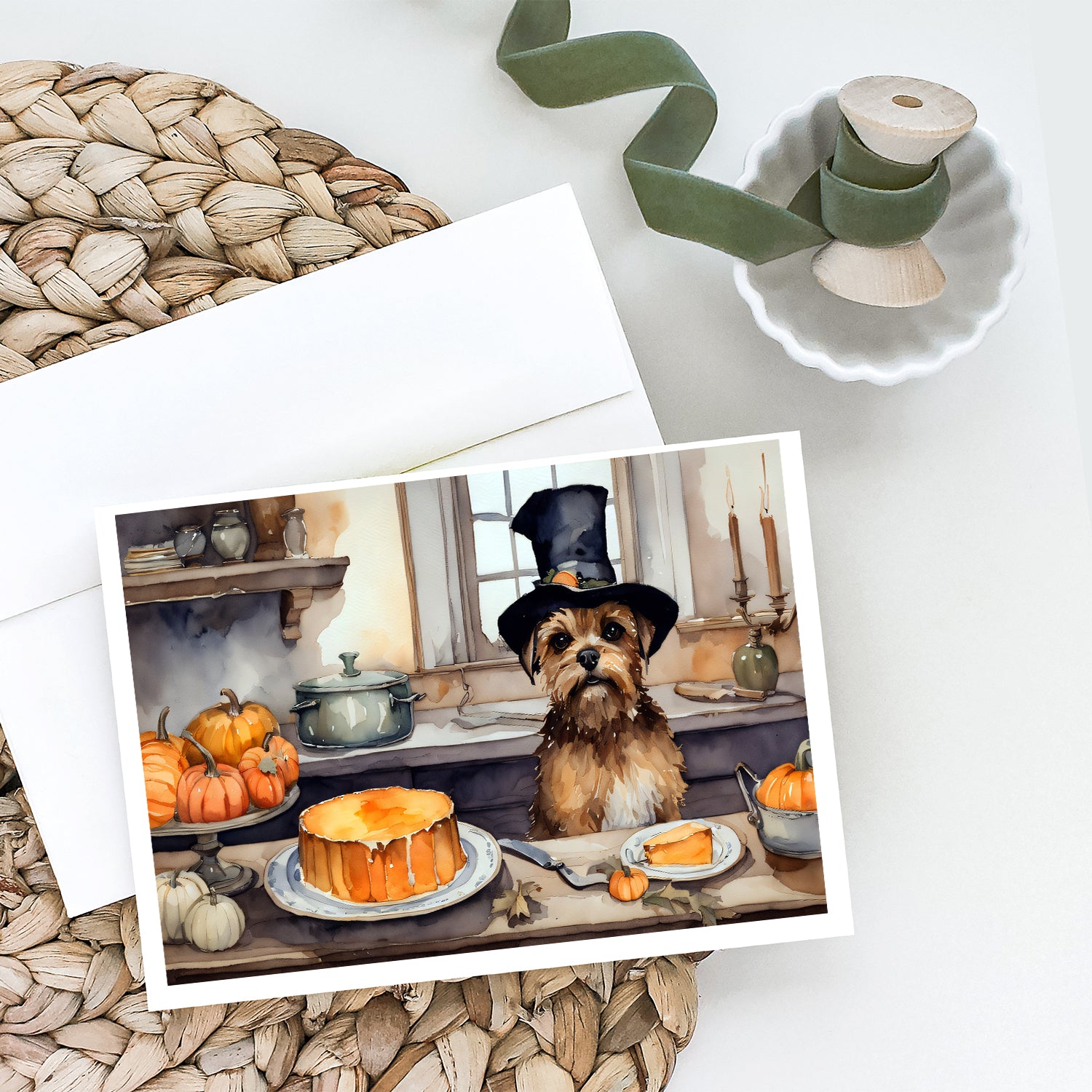 Buy this Border Terrier Fall Kitchen Pumpkins Greeting Cards and Envelopes Pack of 8