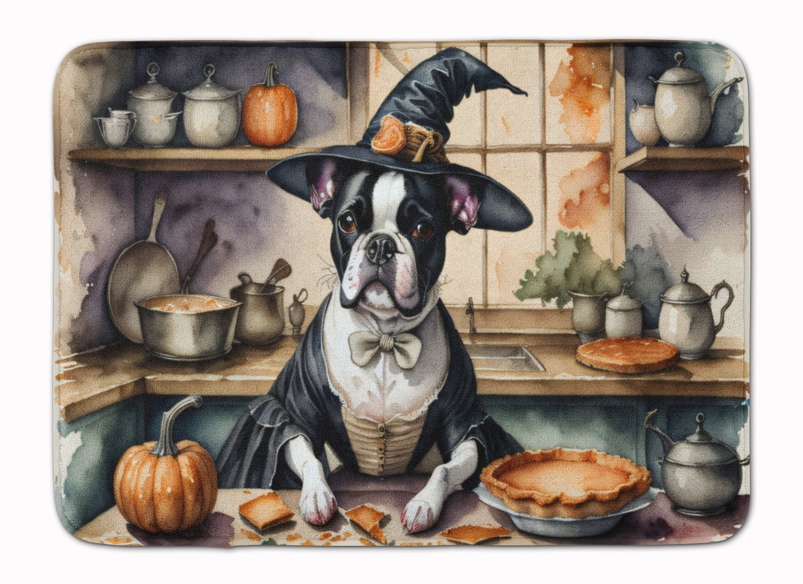 Buy this Boston Terrier Fall Kitchen Pumpkins Memory Foam Kitchen Mat