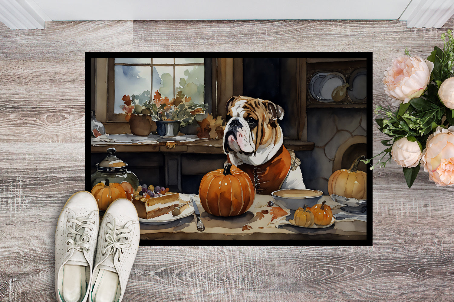 Buy this English Bulldog Fall Kitchen Pumpkins Indoor or Outdoor Mat 24x36
