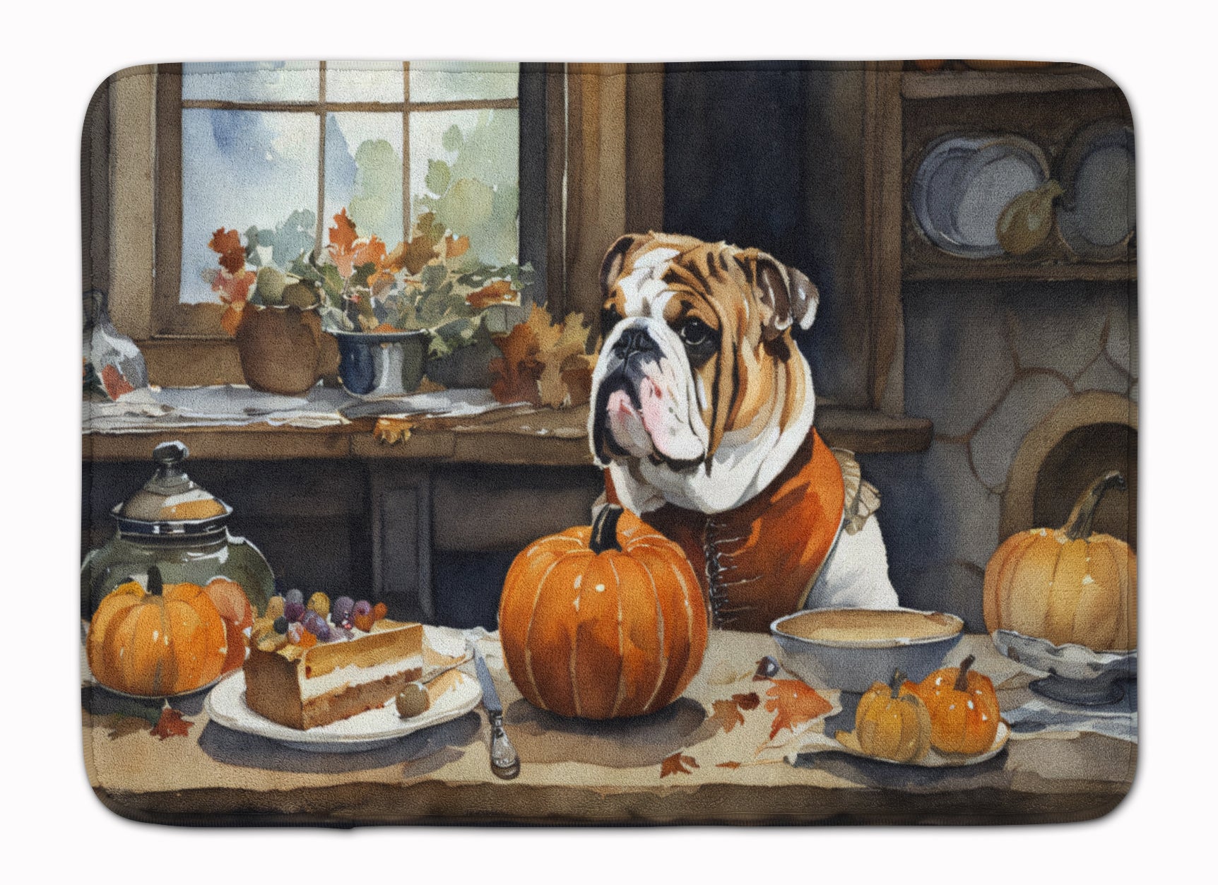 Buy this English Bulldog Fall Kitchen Pumpkins Memory Foam Kitchen Mat