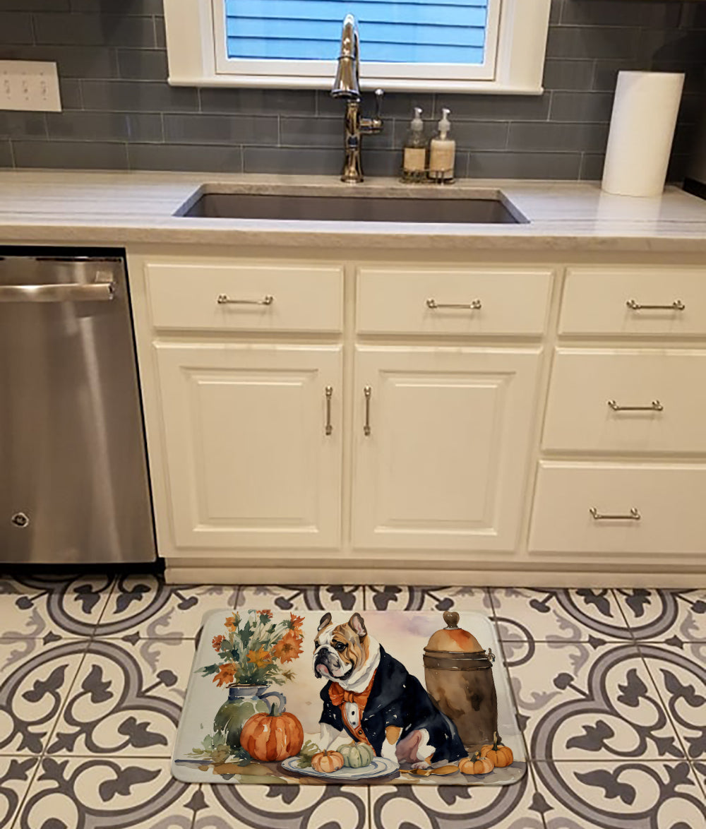 Buy this English Bulldog Fall Kitchen Pumpkins Memory Foam Kitchen Mat