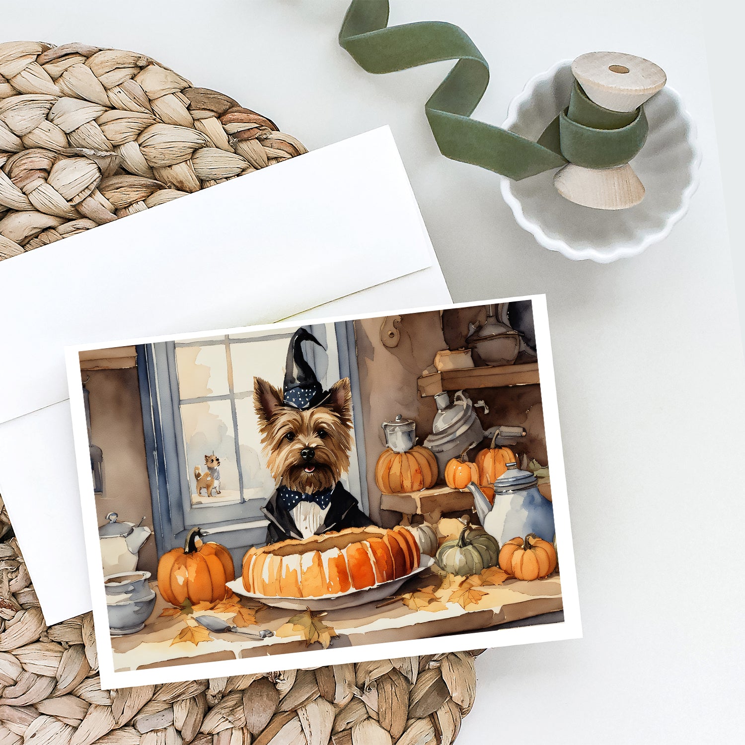 Cairn Terrier Fall Kitchen Pumpkins Greeting Cards and Envelopes Pack of 8