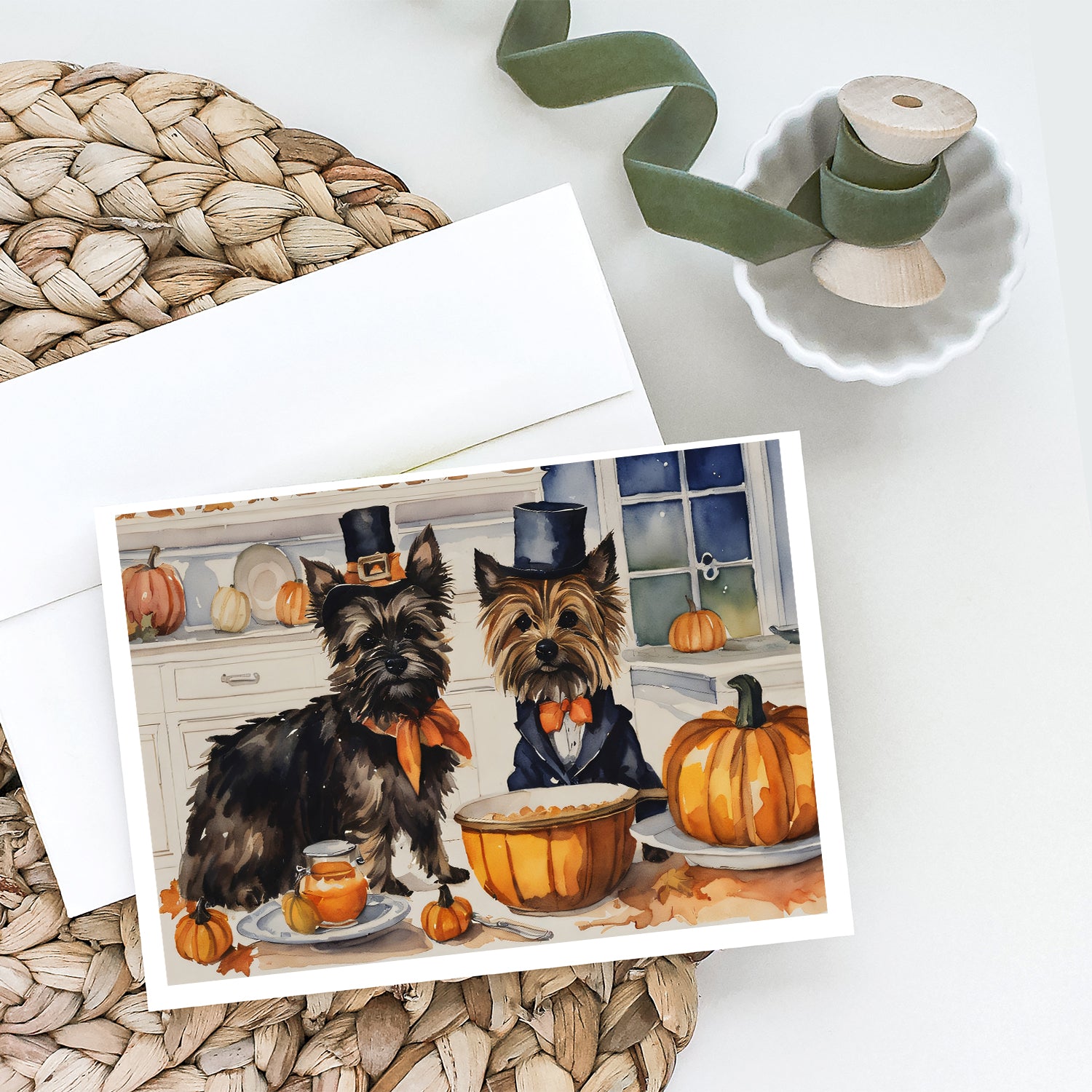 Buy this Cairn Terrier Fall Kitchen Pumpkins Greeting Cards and Envelopes Pack of 8