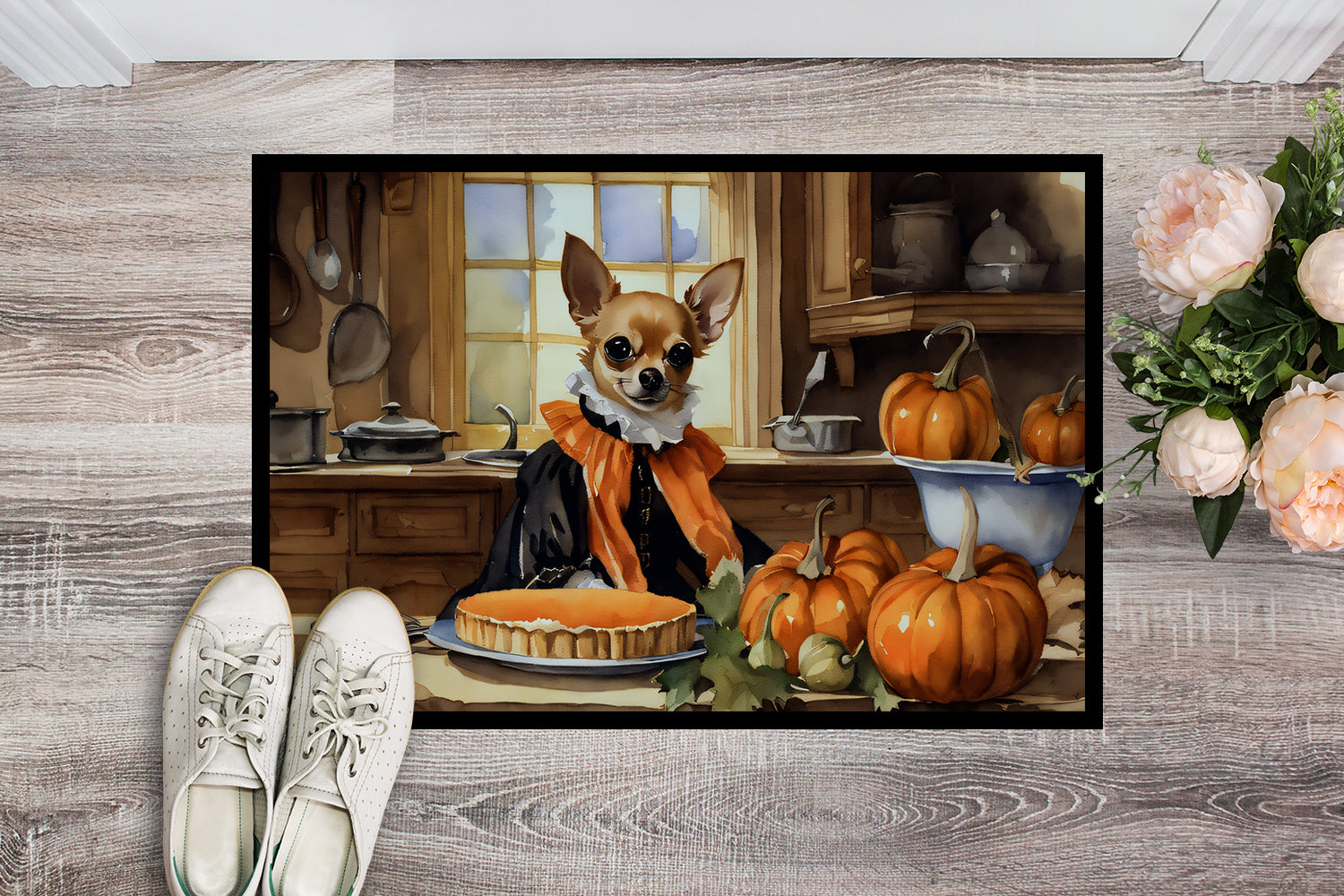 Chihuahua Fall Kitchen Pumpkins Indoor or Outdoor Mat 24x36