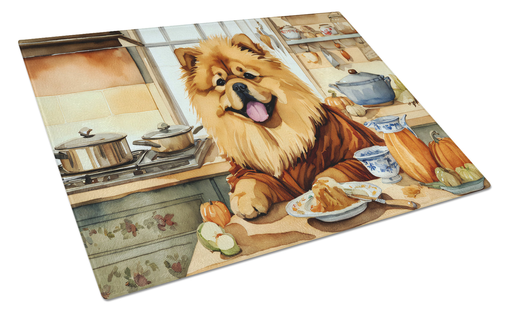 Buy this Chow Chow Fall Kitchen Pumpkins Glass Cutting Board Large