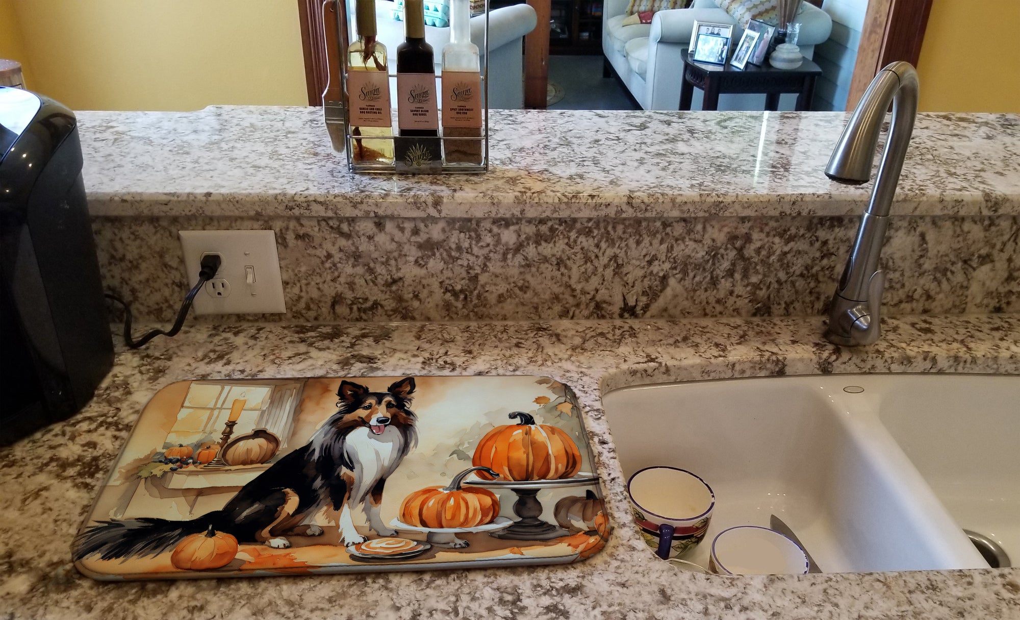 Buy this Collie Fall Kitchen Pumpkins Dish Drying Mat