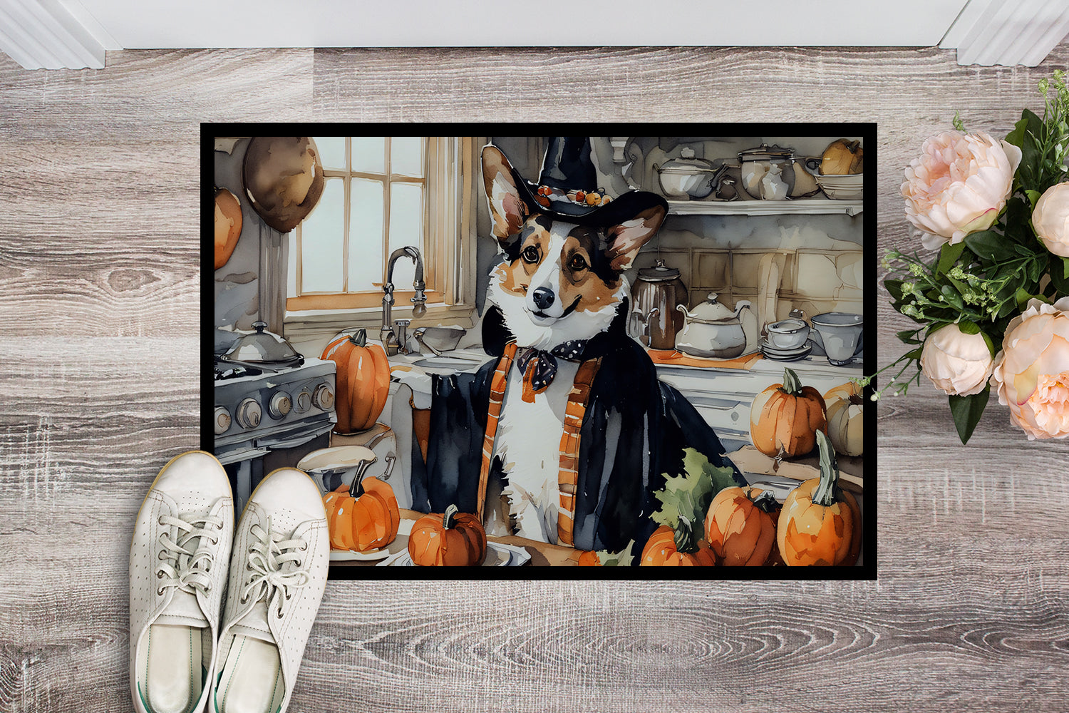 Buy this Corgi Fall Kitchen Pumpkins Doormat 18x27