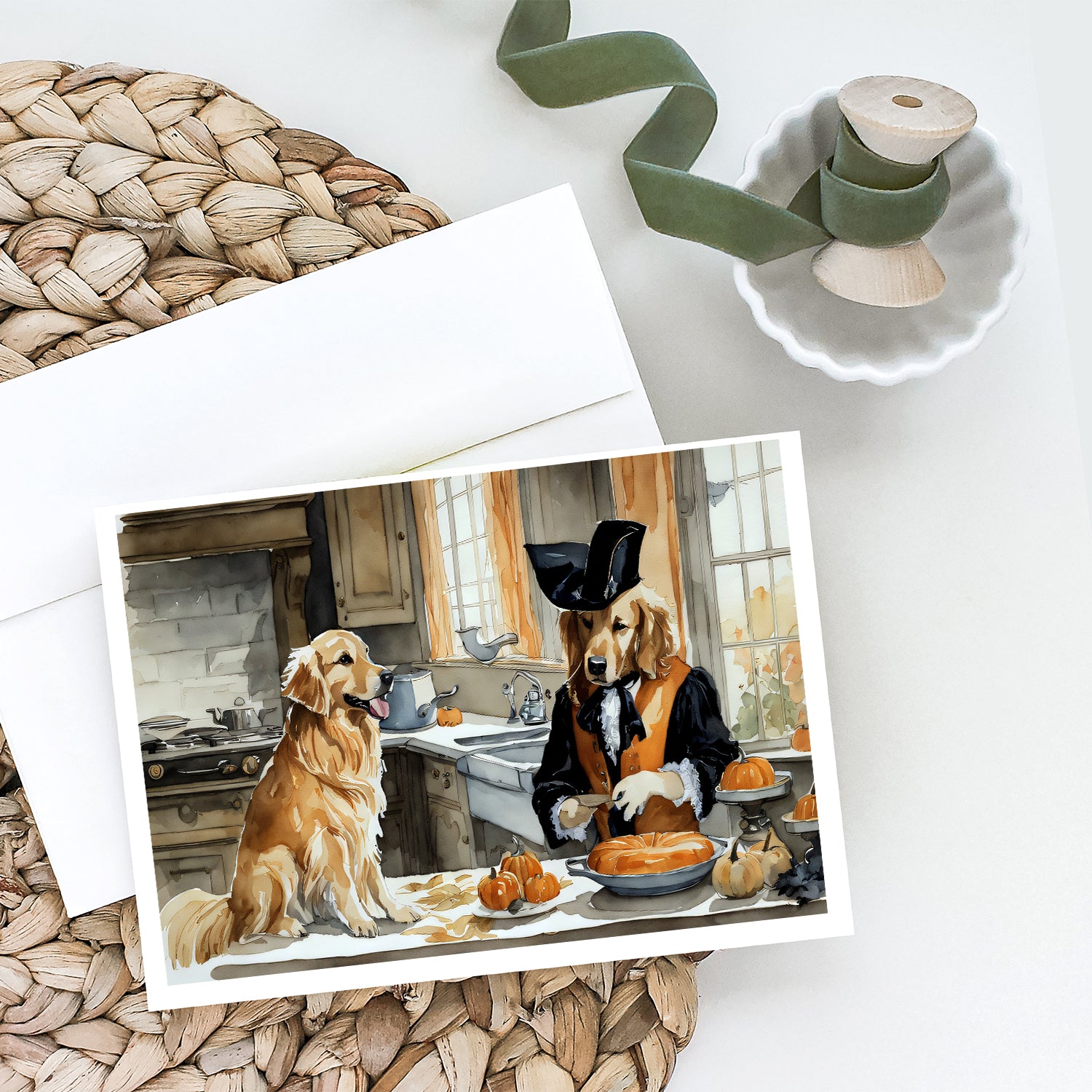 Buy this Golden Retriever Fall Kitchen Pumpkins Greeting Cards and Envelopes Pack of 8