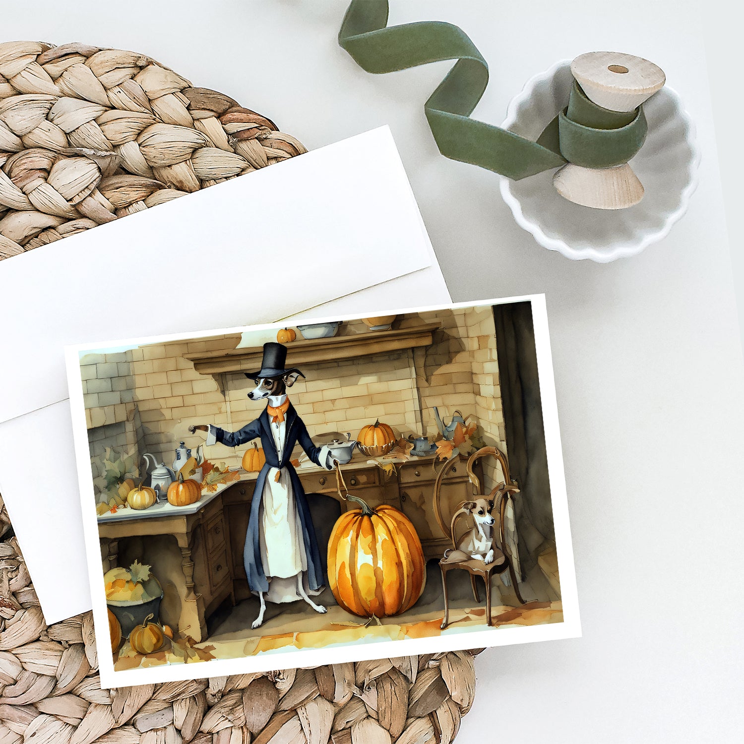 Buy this Italian Greyhound Fall Kitchen Pumpkins Greeting Cards and Envelopes Pack of 8