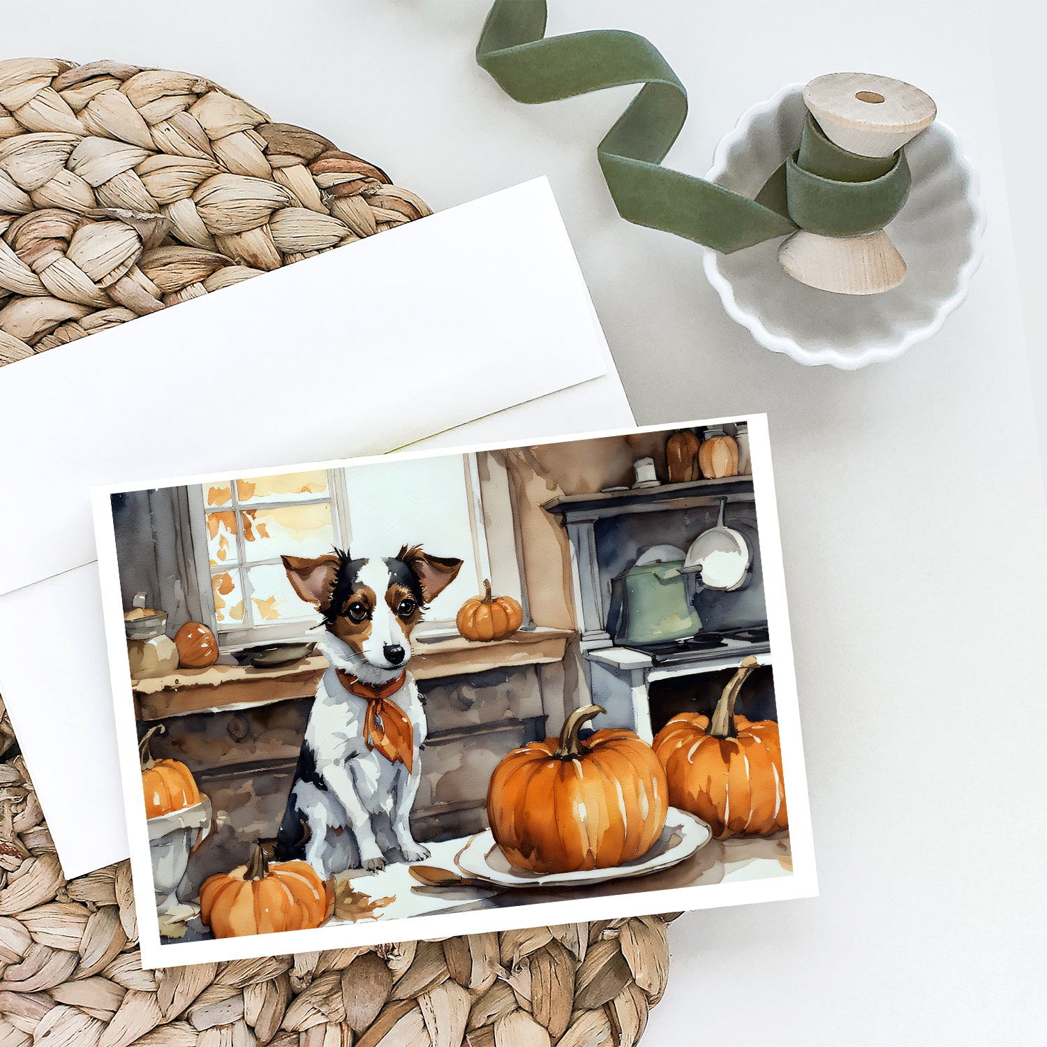 Buy this Jack Russell Terrier Fall Kitchen Pumpkins Greeting Cards and Envelopes Pack of 8