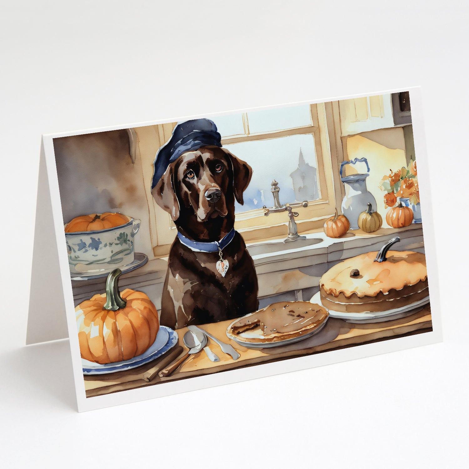 Buy this Chocolate Lab Fall Kitchen Pumpkins Greeting Cards and Envelopes Pack of 8