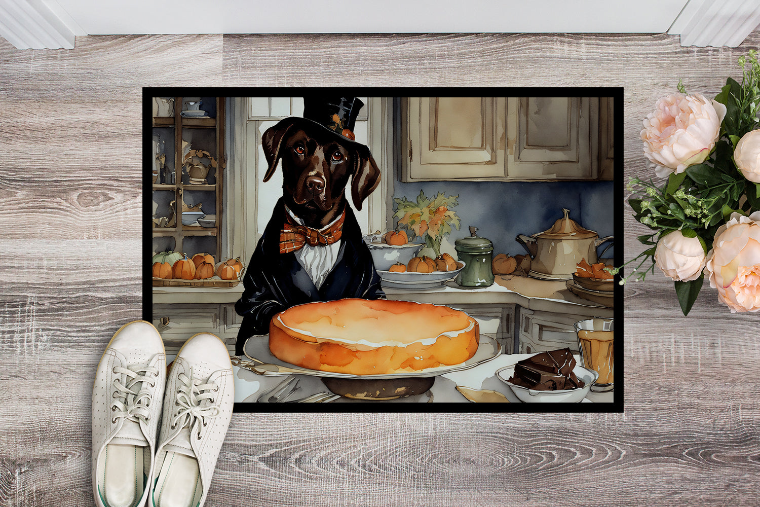 Buy this Chocolate Lab Fall Kitchen Pumpkins Indoor or Outdoor Mat 24x36