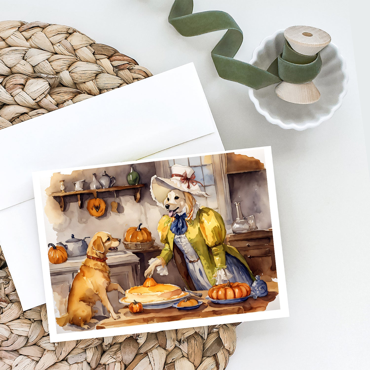 Buy this Yellow Lab Fall Kitchen Pumpkins Greeting Cards and Envelopes Pack of 8