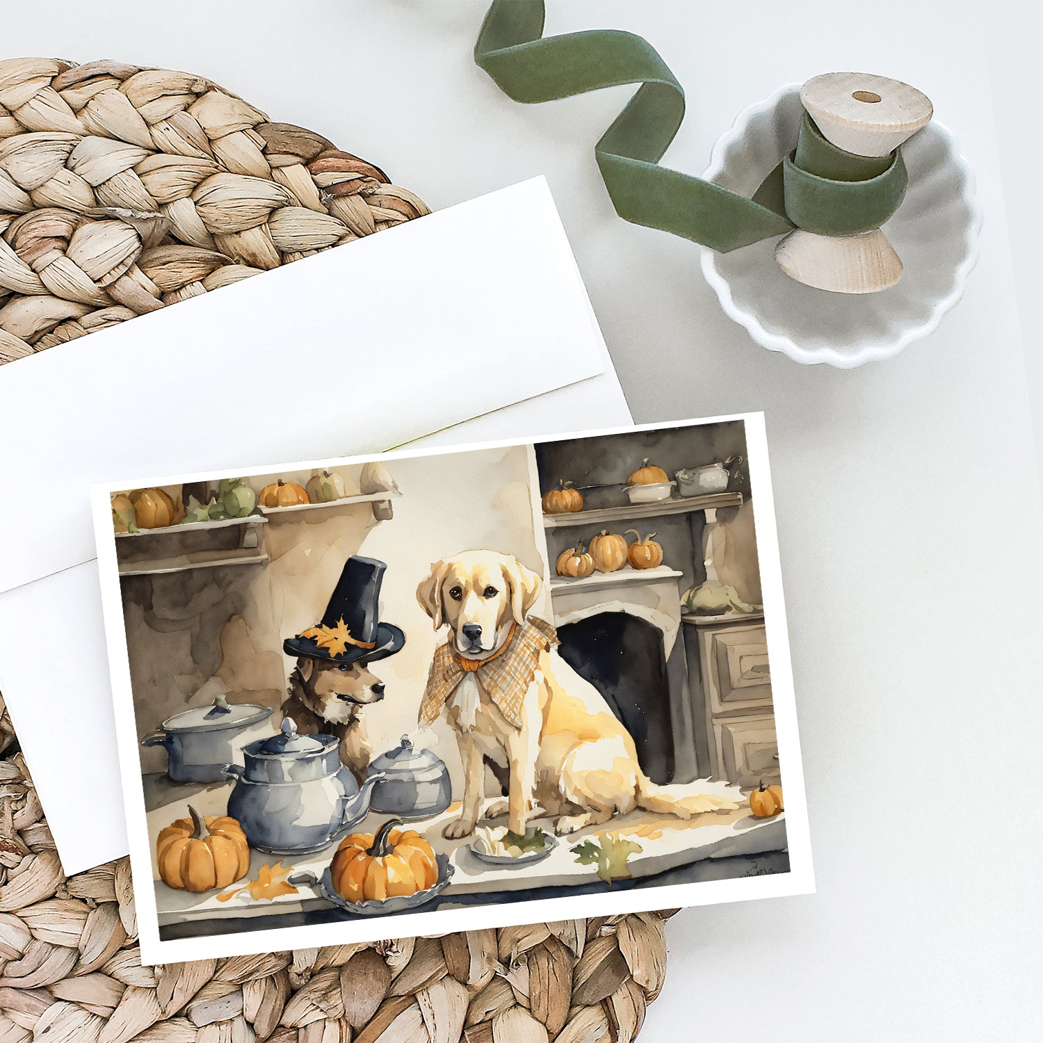 Buy this Yellow Lab Fall Kitchen Pumpkins Greeting Cards and Envelopes Pack of 8