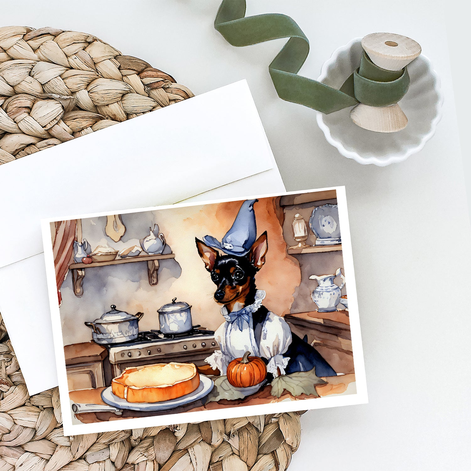 Buy this Miniature Pinscher Fall Kitchen Pumpkins Greeting Cards and Envelopes Pack of 8