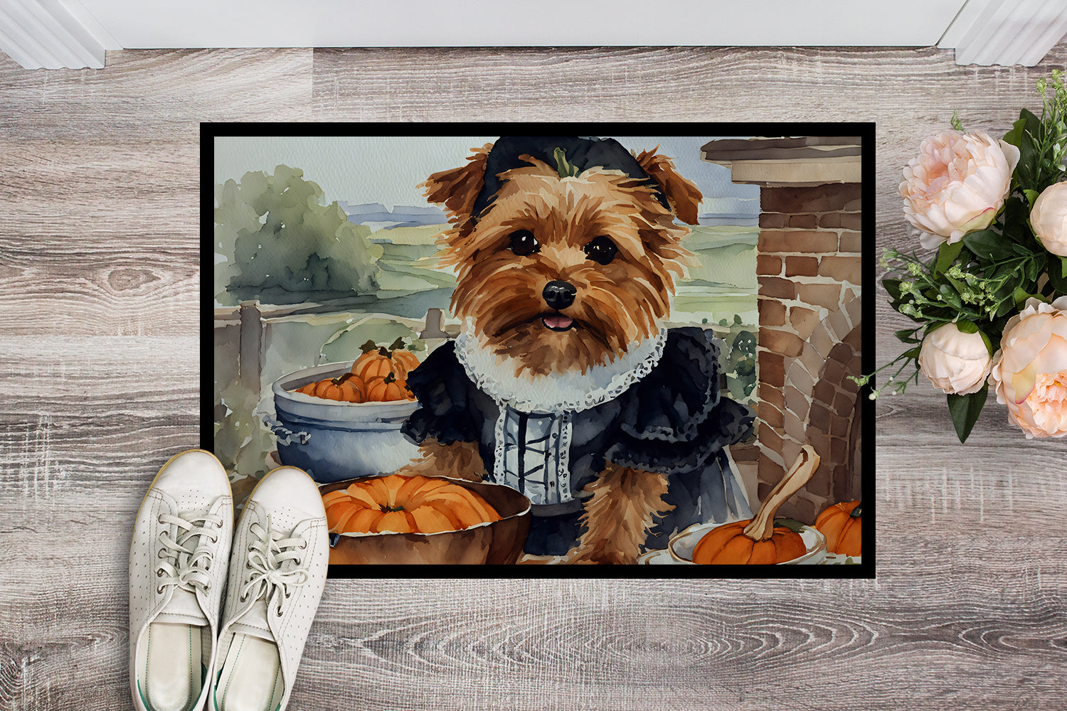 Buy this Norfolk Terrier Fall Kitchen Pumpkins Doormat 18x27