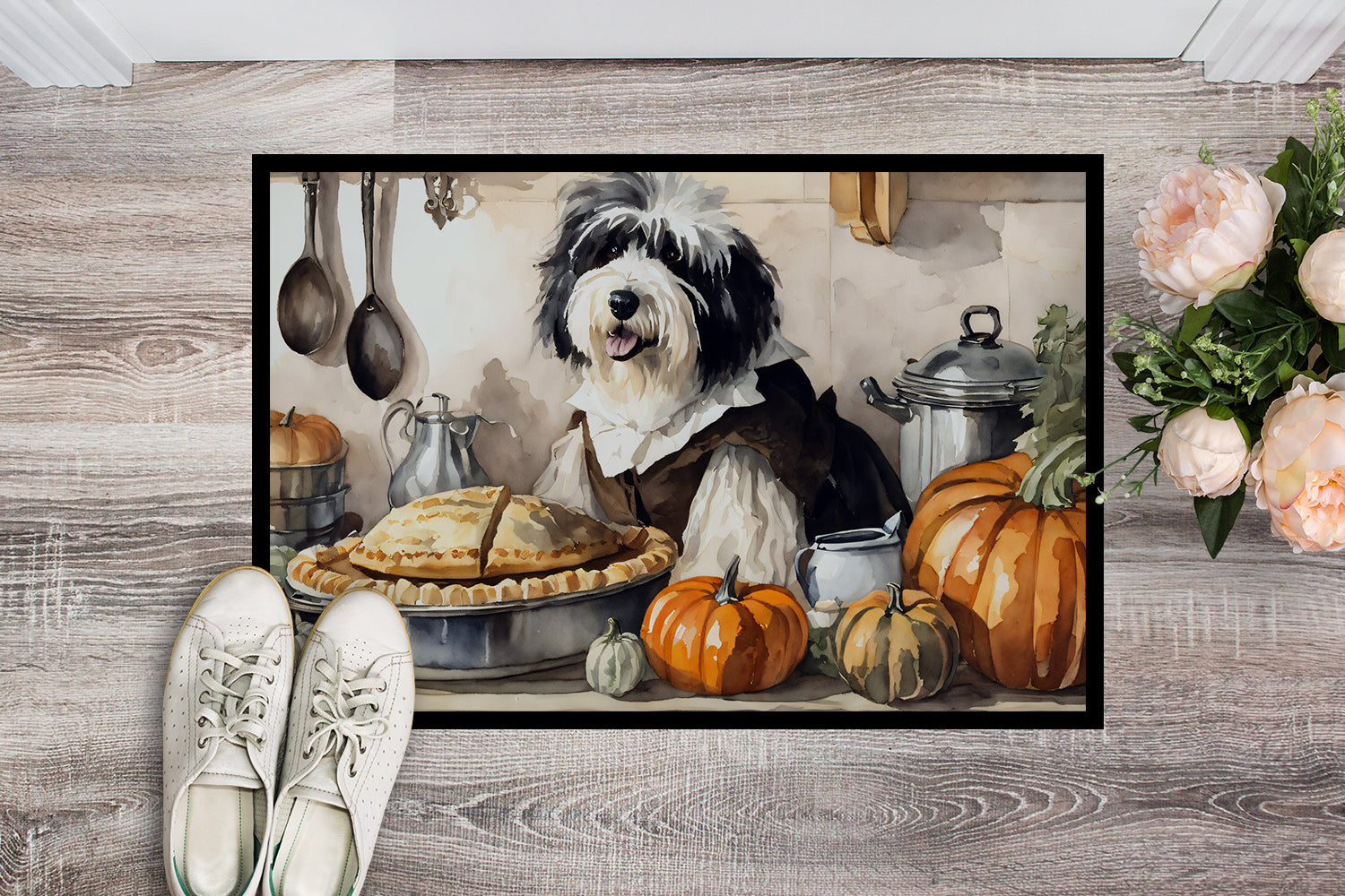 Buy this Old English Sheepdog Fall Kitchen Pumpkins Indoor or Outdoor Mat 24x36