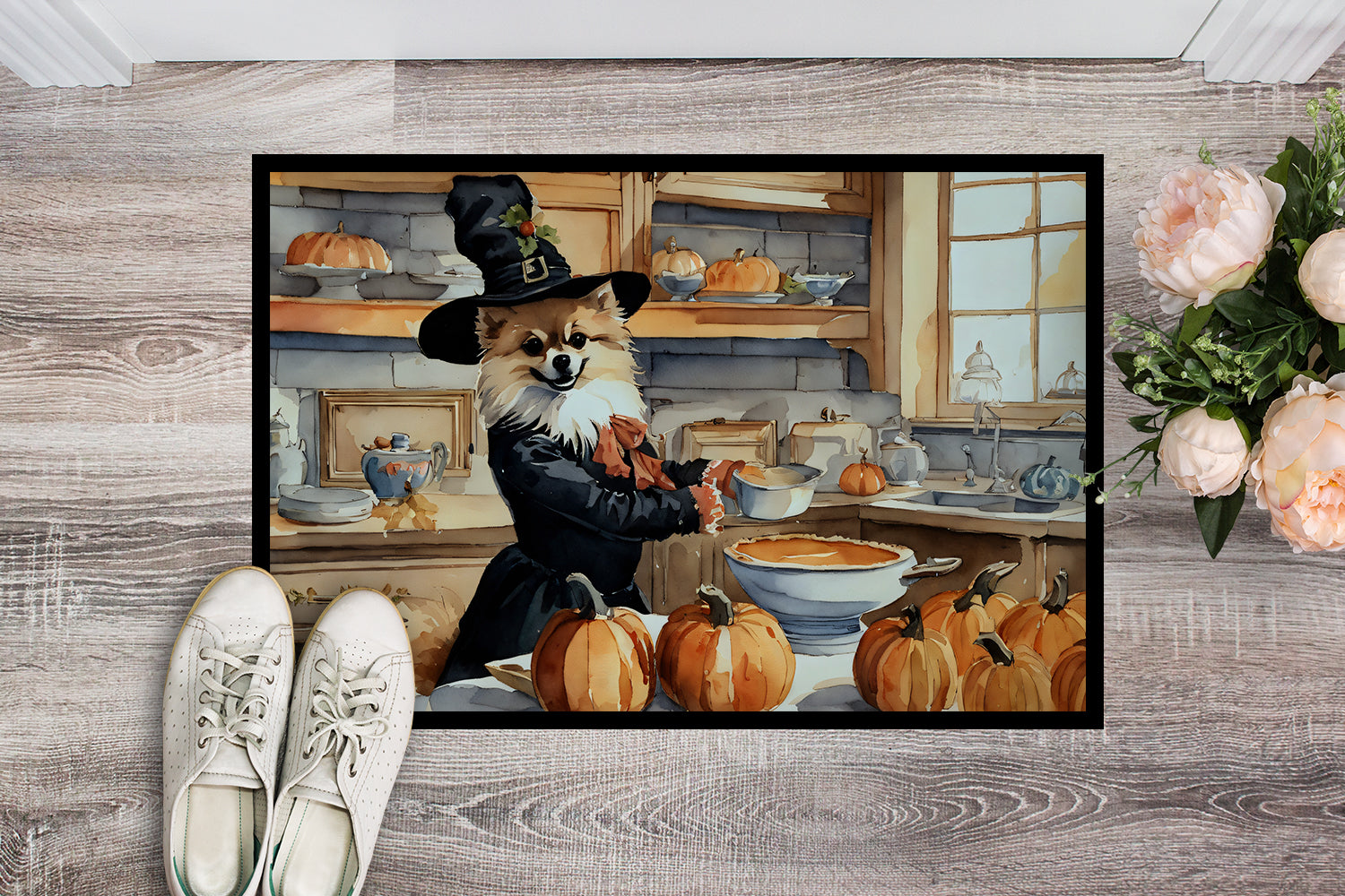 Buy this Pomeranian Fall Kitchen Pumpkins Indoor or Outdoor Mat 24x36