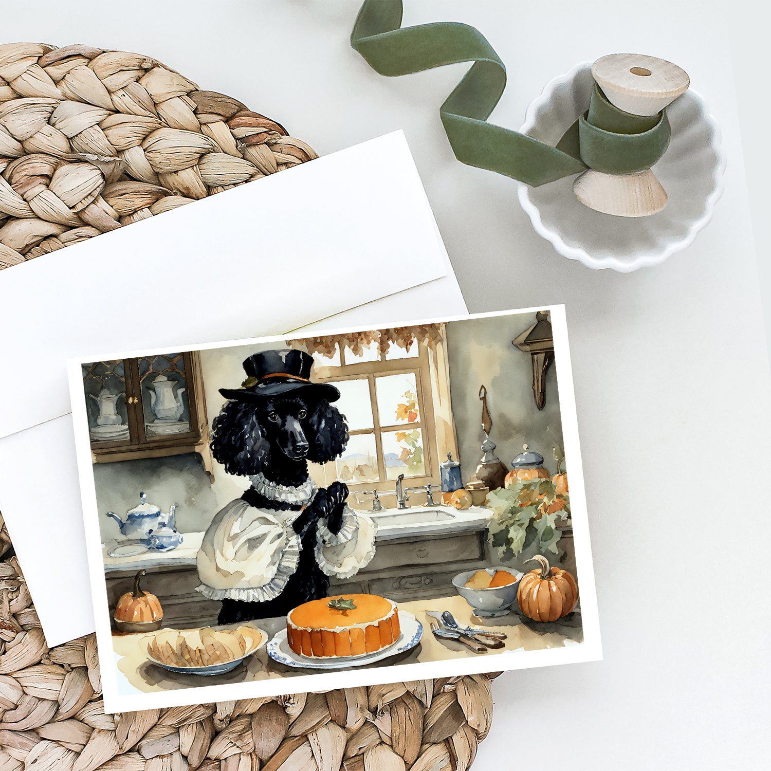 Poodle Fall Kitchen Pumpkins Greeting Cards and Envelopes Pack of 8
