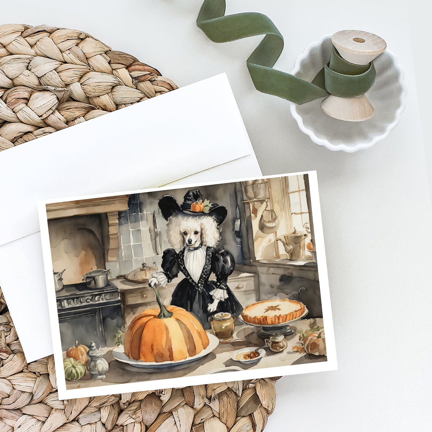Poodle Fall Kitchen Pumpkins Greeting Cards and Envelopes Pack of 8