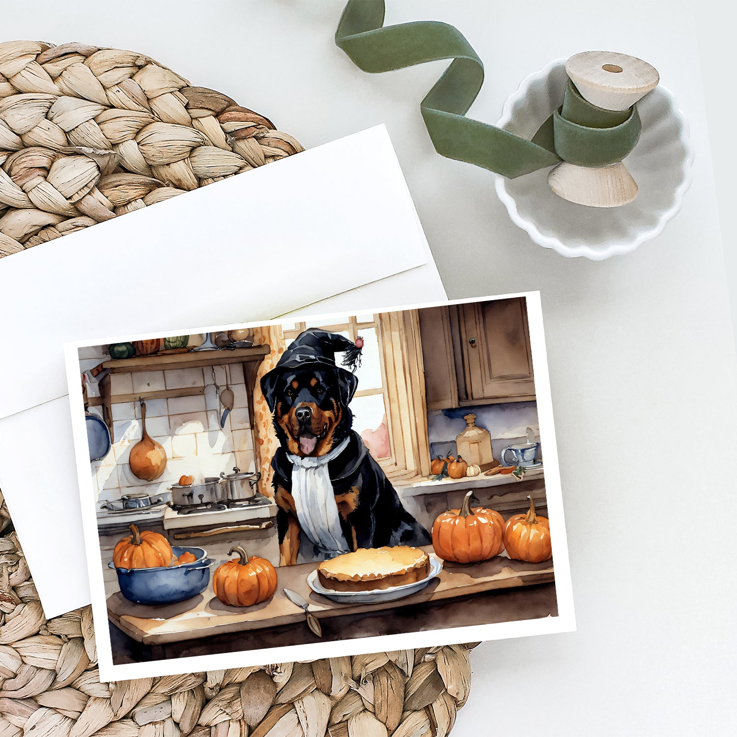 Rottweiler Fall Kitchen Pumpkins Greeting Cards and Envelopes Pack of 8