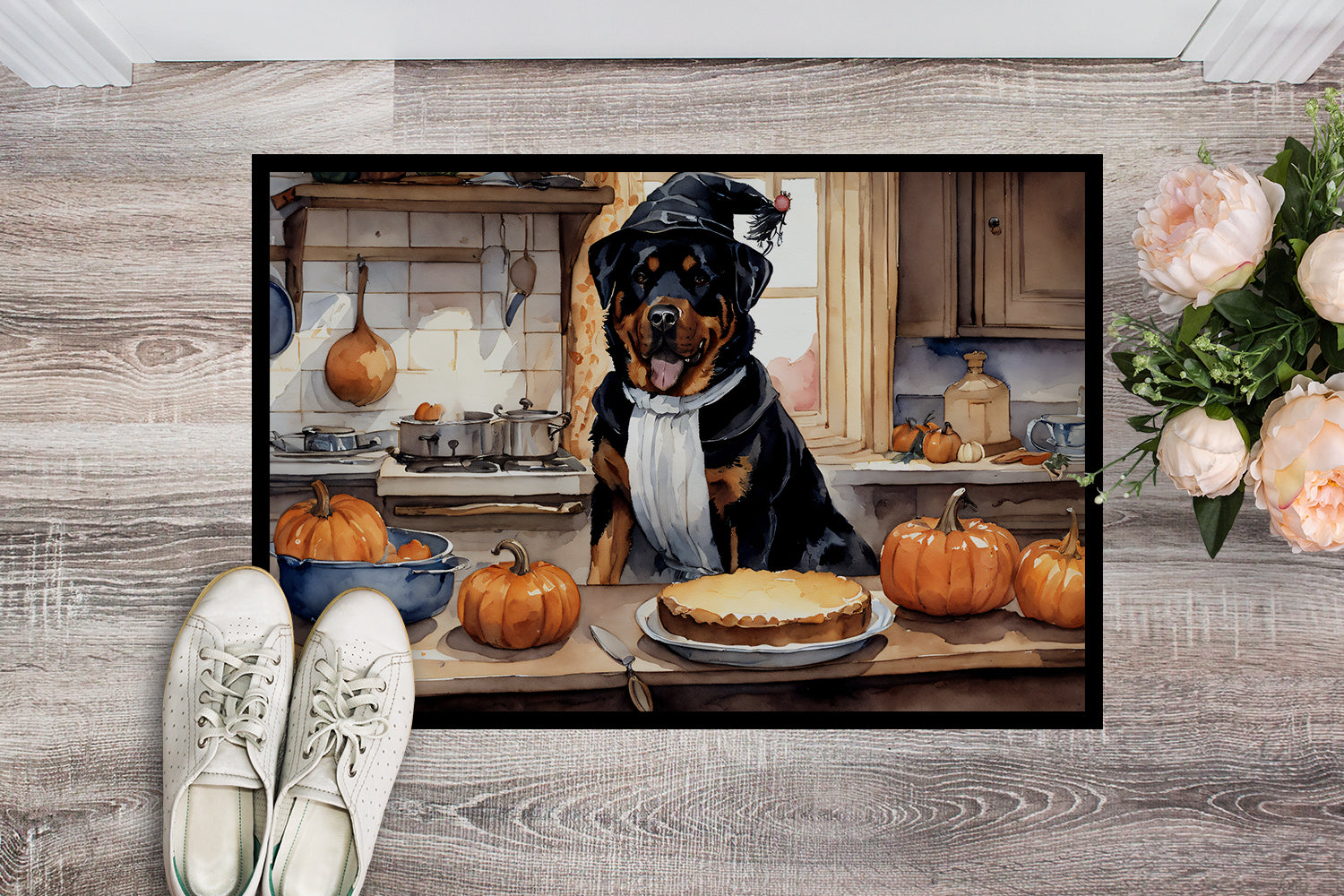 Buy this Rottweiler Fall Kitchen Pumpkins Doormat 18x27