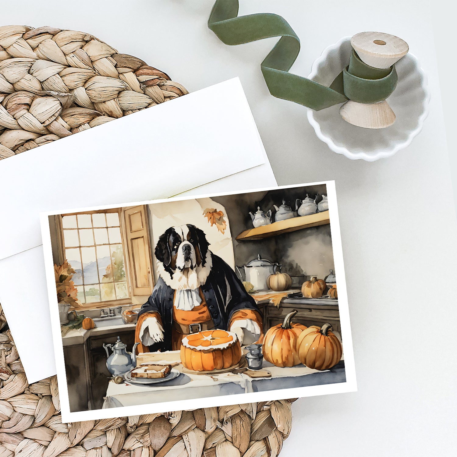 Buy this Saint Bernard Fall Kitchen Pumpkins Greeting Cards and Envelopes Pack of 8