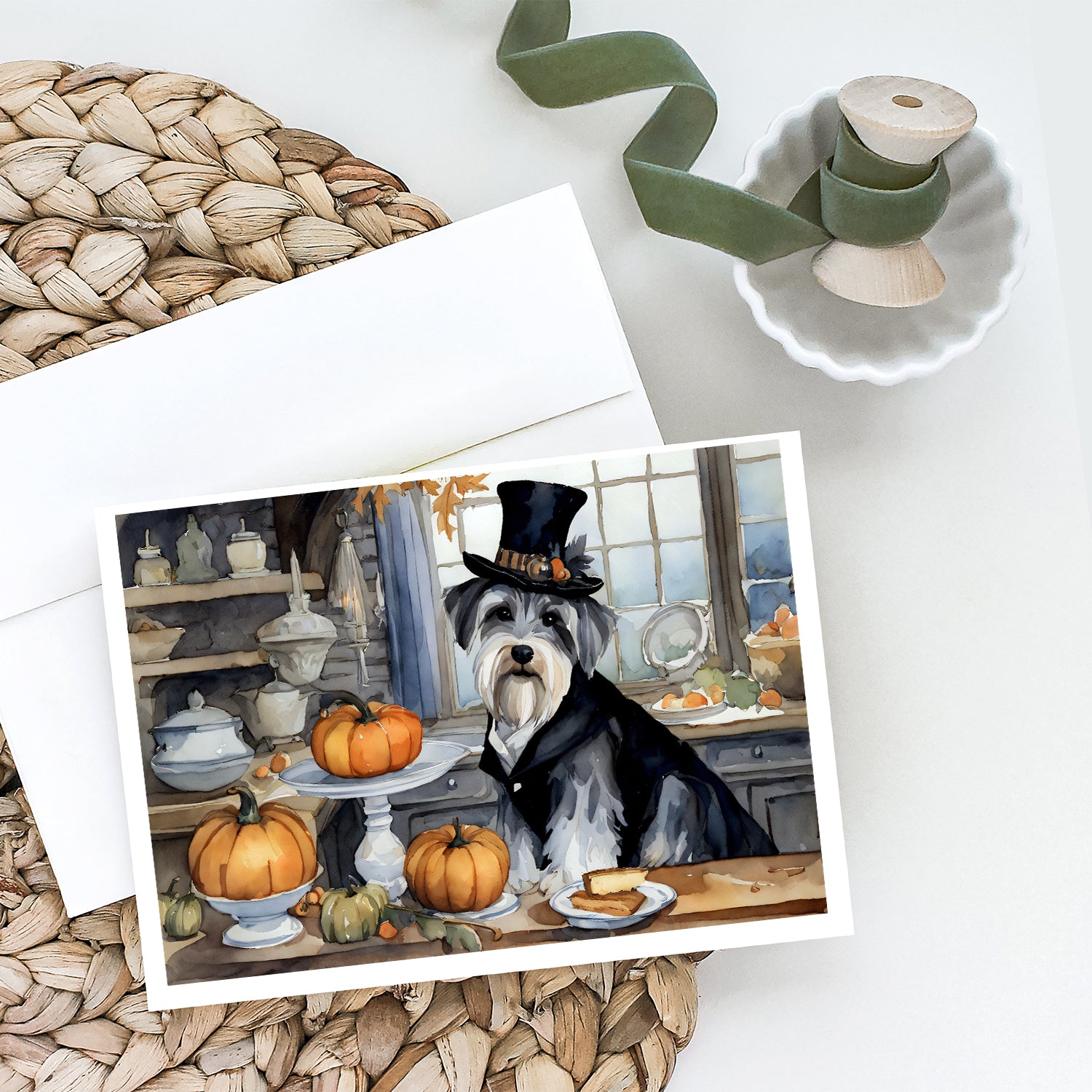 Buy this Schnauzer Fall Kitchen Pumpkins Greeting Cards and Envelopes Pack of 8