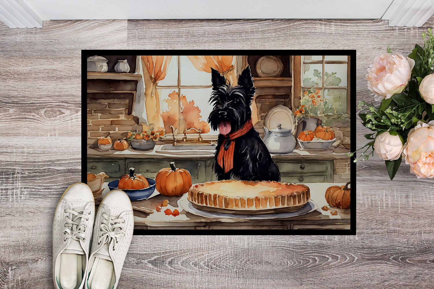 Buy this Scottish Terrier Fall Kitchen Pumpkins Doormat 18x27