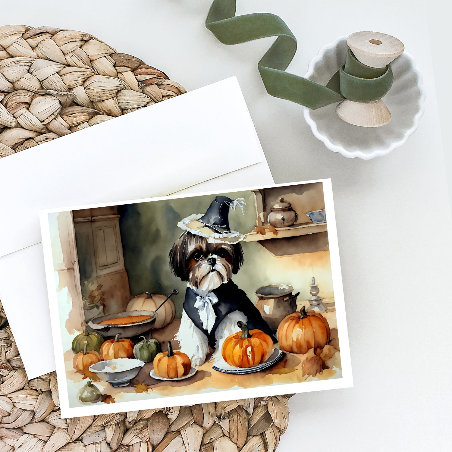 Shih Tzu Fall Kitchen Pumpkins Greeting Cards and Envelopes Pack of 8