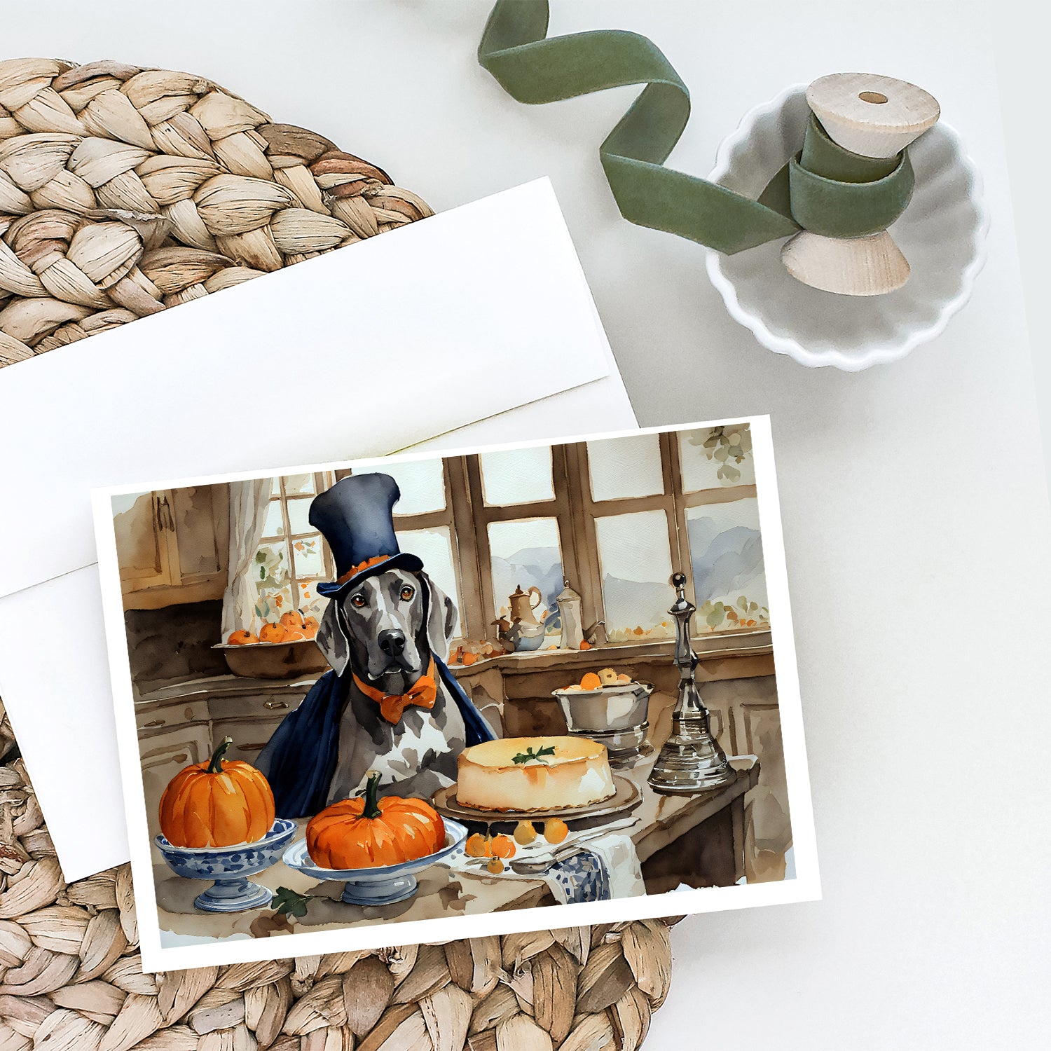 Weimaraner Fall Kitchen Pumpkins Greeting Cards and Envelopes Pack of 8