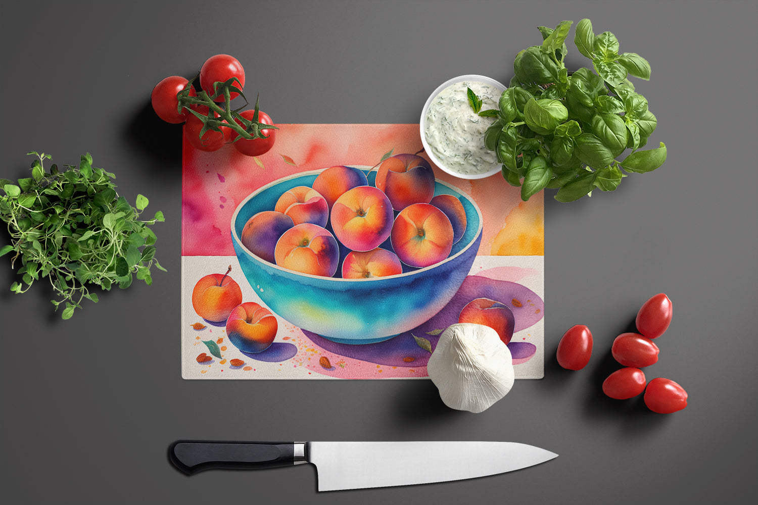 Colorful Peaches Glass Cutting Board Large