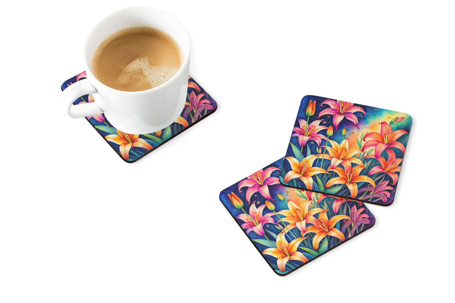 Buy this Colorful Lilies Foam Coaster Set of 4