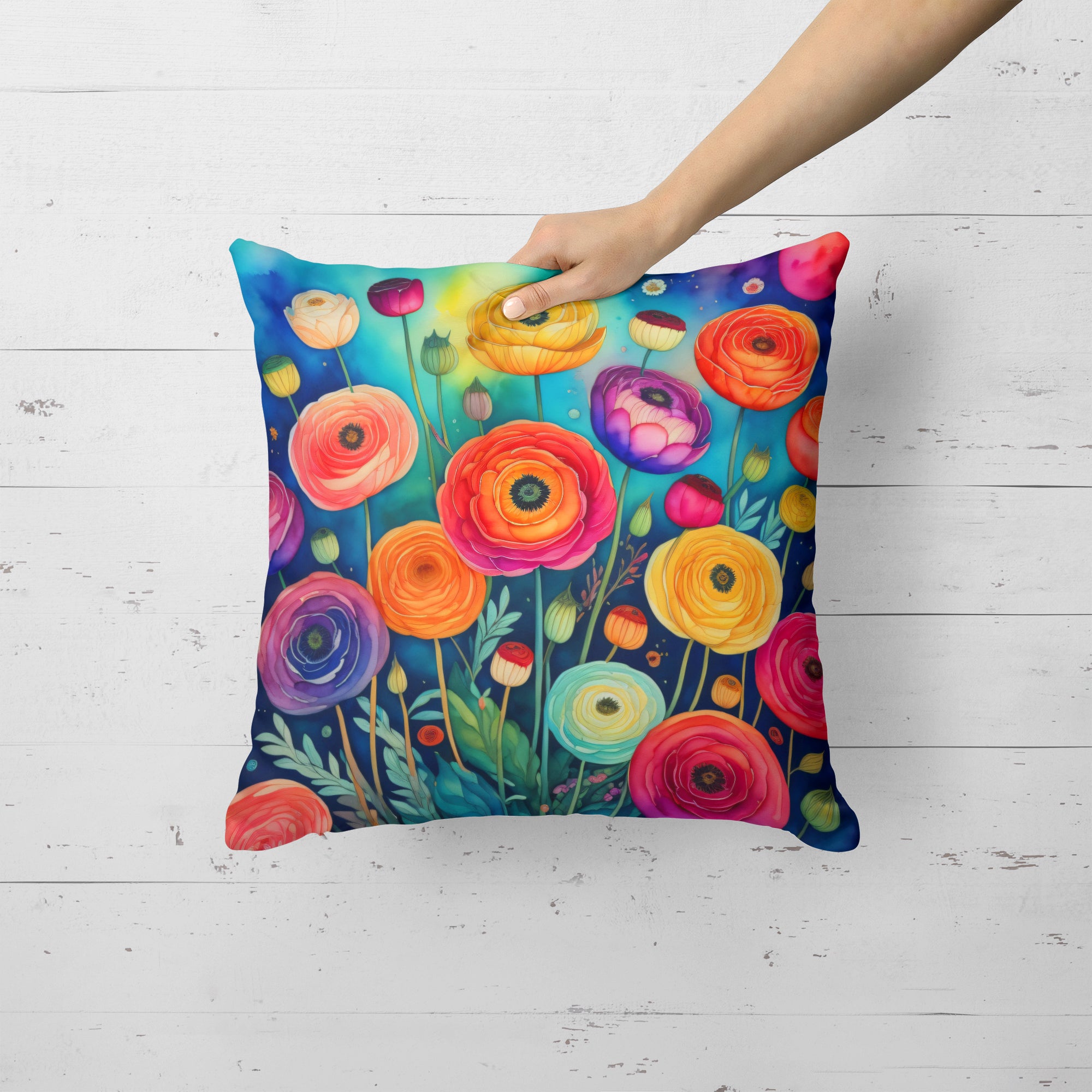 Buy this Colorful Ranunculus Fabric Decorative Pillow