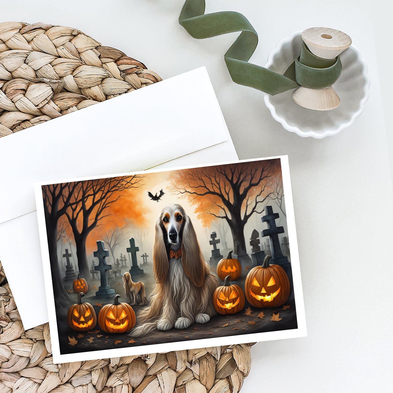 Buy this Afghan Hound Spooky Halloween Greeting Cards and Envelopes Pack of 8