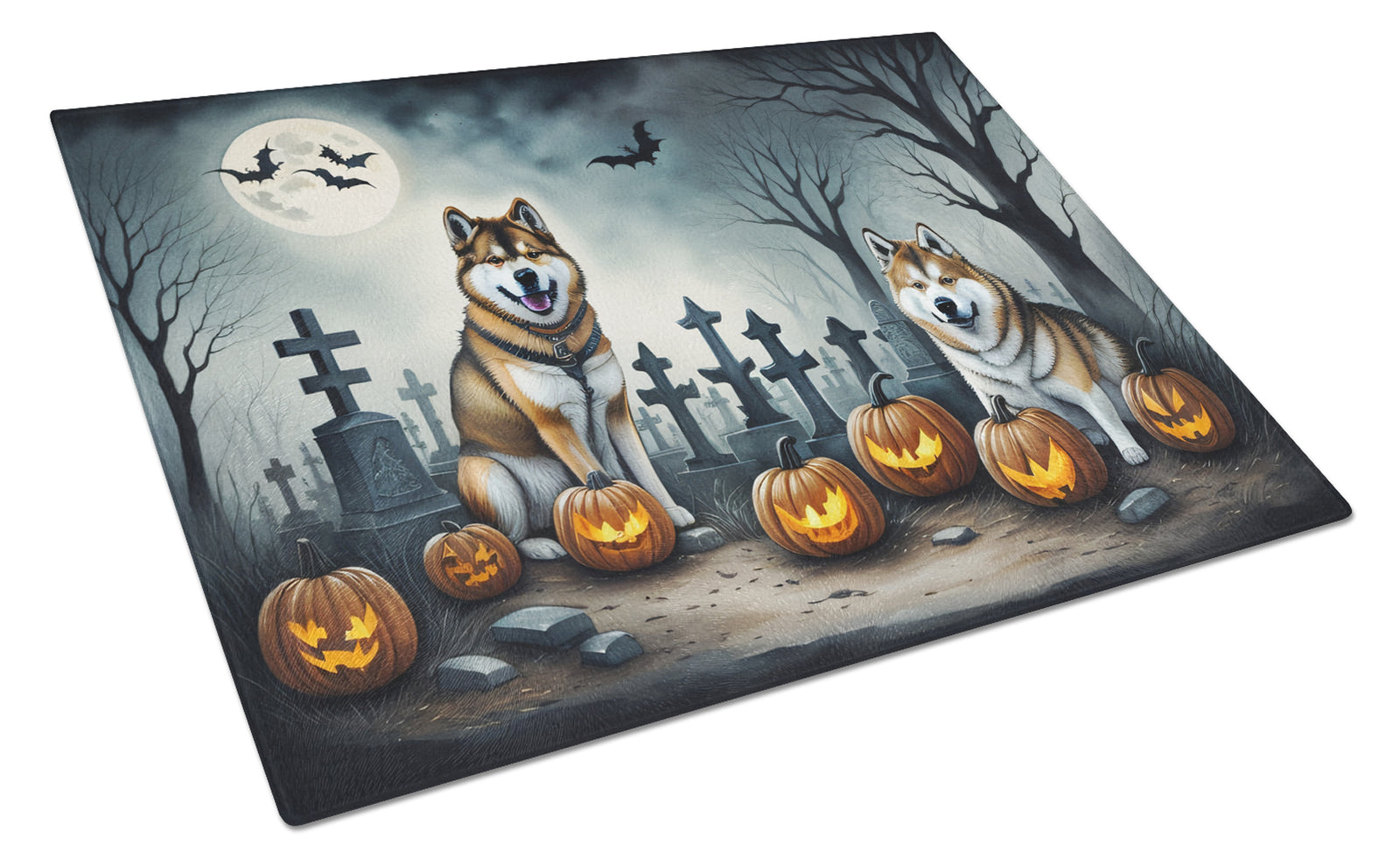 Buy this Akita Spooky Halloween Glass Cutting Board Large