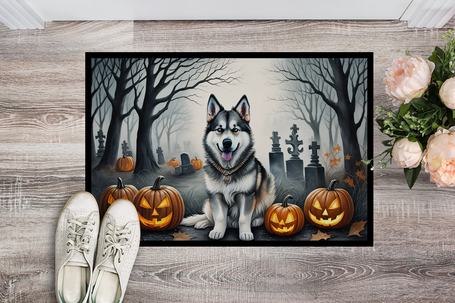 Buy this Alaskan Malamute Spooky Halloween Doormat 18x27
