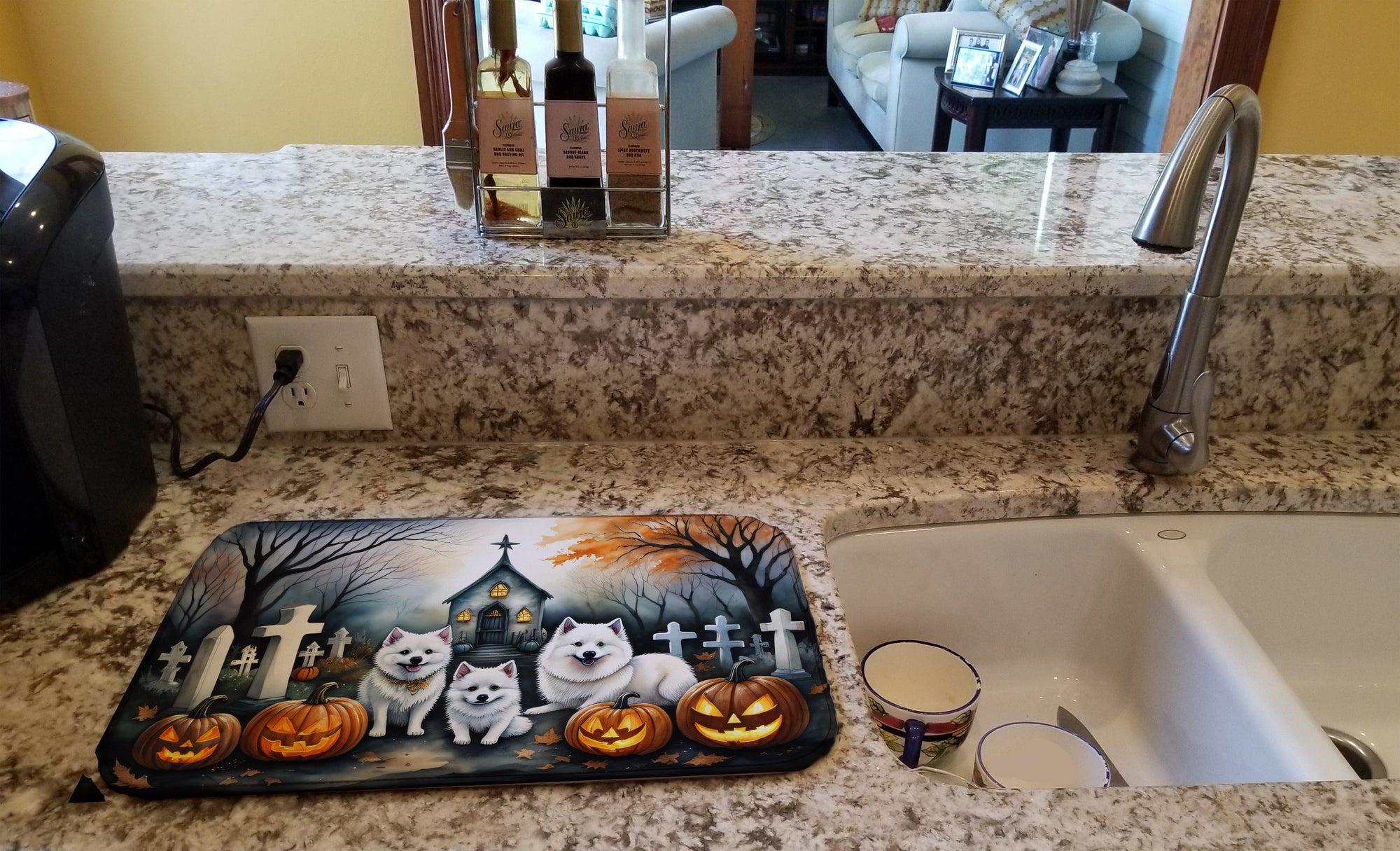 Buy this American Eskimo Spooky Halloween Dish Drying Mat