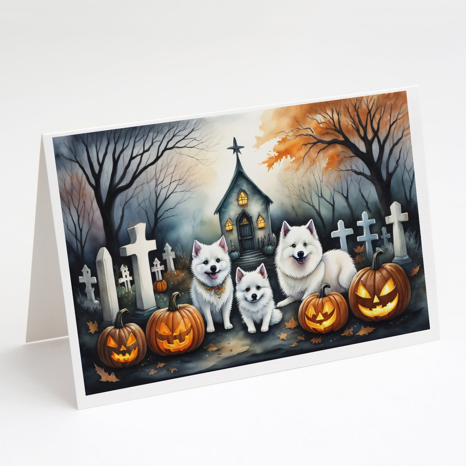 Buy this American Eskimo Spooky Halloween Greeting Cards and Envelopes Pack of 8